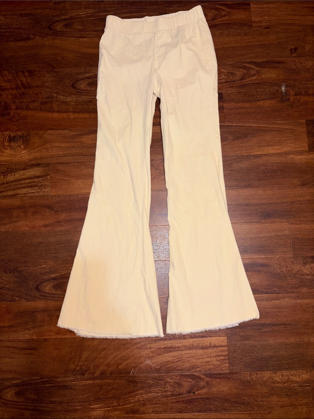 NWT Lavender J Medium Long Cream Flared Pants Stretchy Elastic Waist 33" inseam